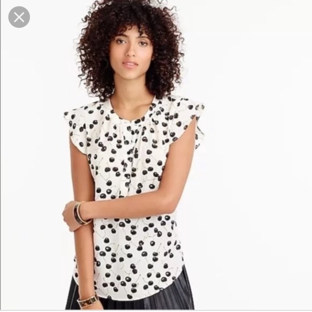 J Crew Flutter Sleeve top in Cherry print